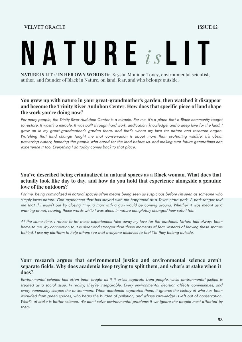 Nature Is Lit opening page, Velvet Oracle Issue 02