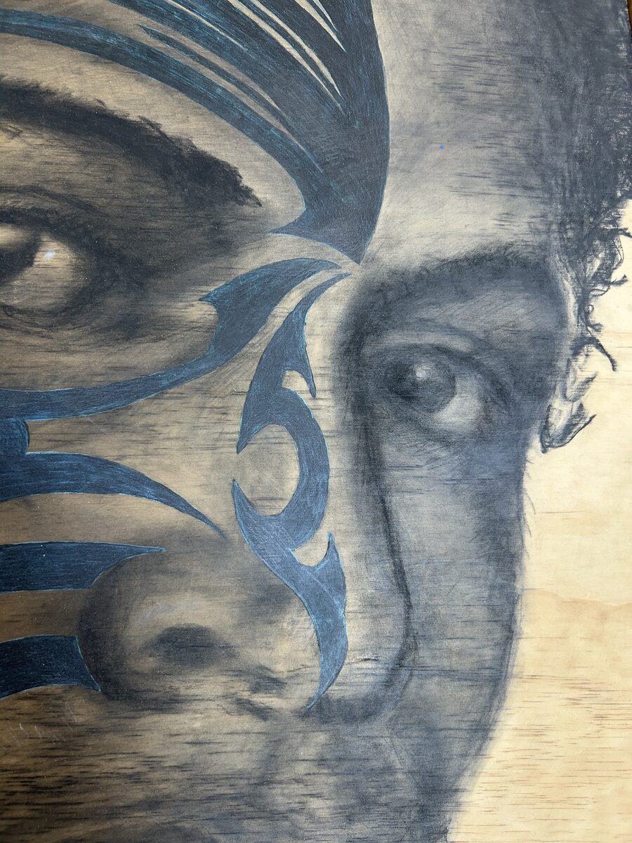 Moko portrait detail — Artwork by Hiki Reedy