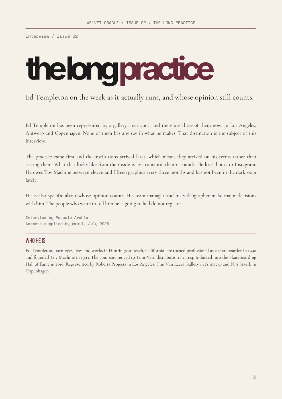 The Long Practice title page from Issue 02